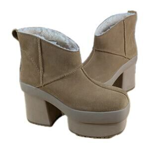 UGG Womens New Heights Platform Boots size 9 Mini Chestnut Beige Suede 1157910
